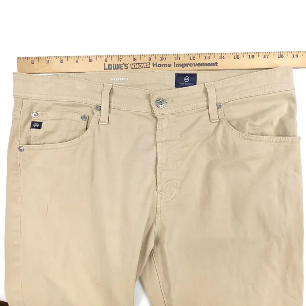 ADRIANO GOLDSCHMIED Everett Slim Straight Sueded Jeans Khaki Beige Mens 34 x 31